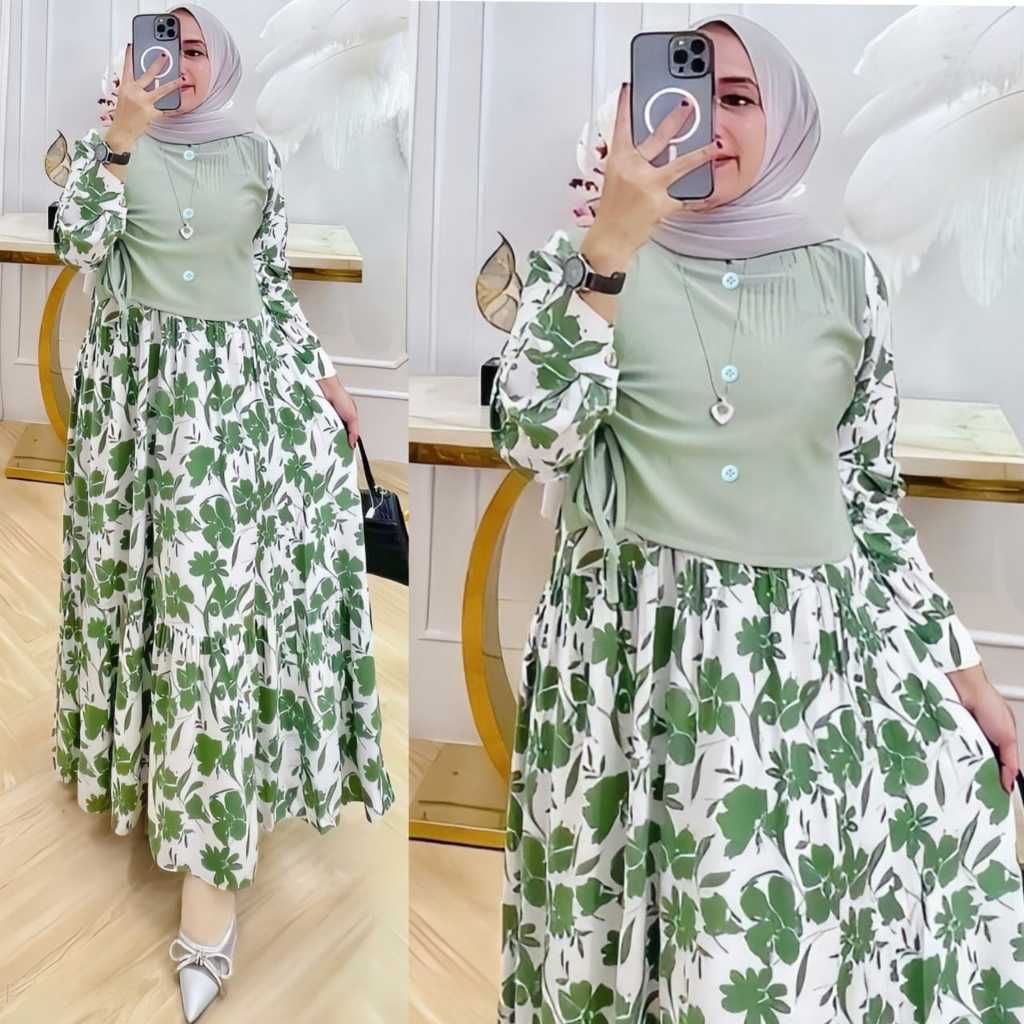 Jual AUREL MIDI DRESS KNIT IMPORT KOMBINASI CRINKLE ALEVA MOTIF BUNGA  TERBARU | Shopee Indonesia