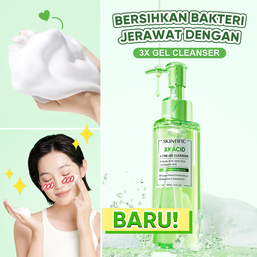 Jual New Launch Skintific 3x Acid Acne Gel Cleanser 120ml Salicilyc Acid Facial Wash 4151