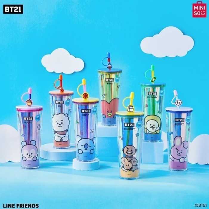 Jual Miniso x BT21 Collection Double Wall Plastic Tumbler With Straw ...