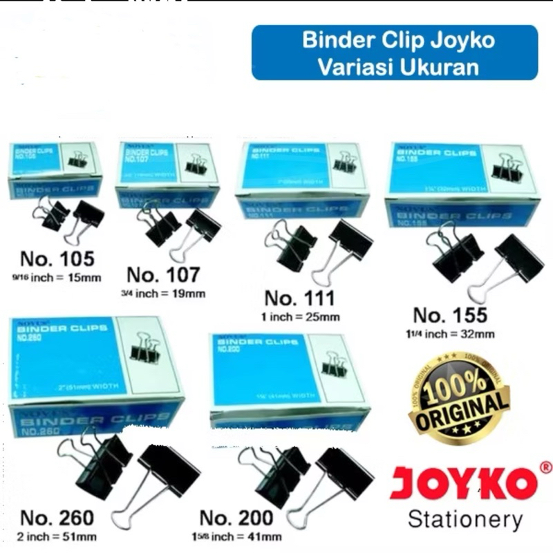Jual ( 1 pack ) Binder Clip / Bc No. 105 107 111 155 200 260 Joyko ...