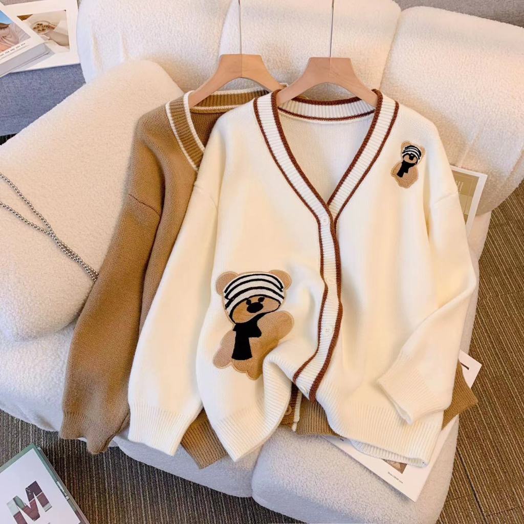 Jual Monaofficial Cardigan Rajut Teddy Bear Knitwear Wol Santai Crew ...