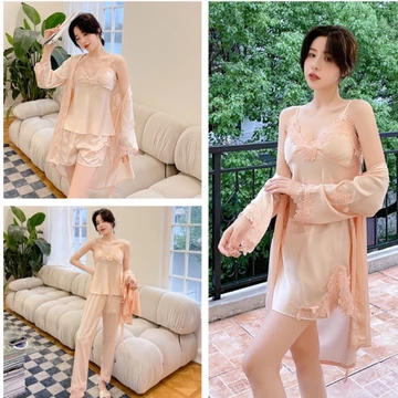 Piyama Set Baju Tidur Wanita BS 7799 Kimono 5 In1 Sexy Baju Rumah Sleepwear Satin Premium Mimon