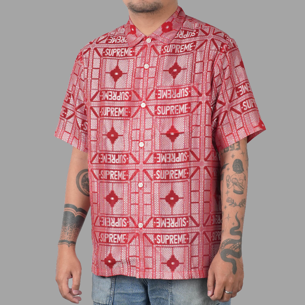 Supreme Tray Jacquard S/S Shirt Tan S（Supreme Tray Jacquard