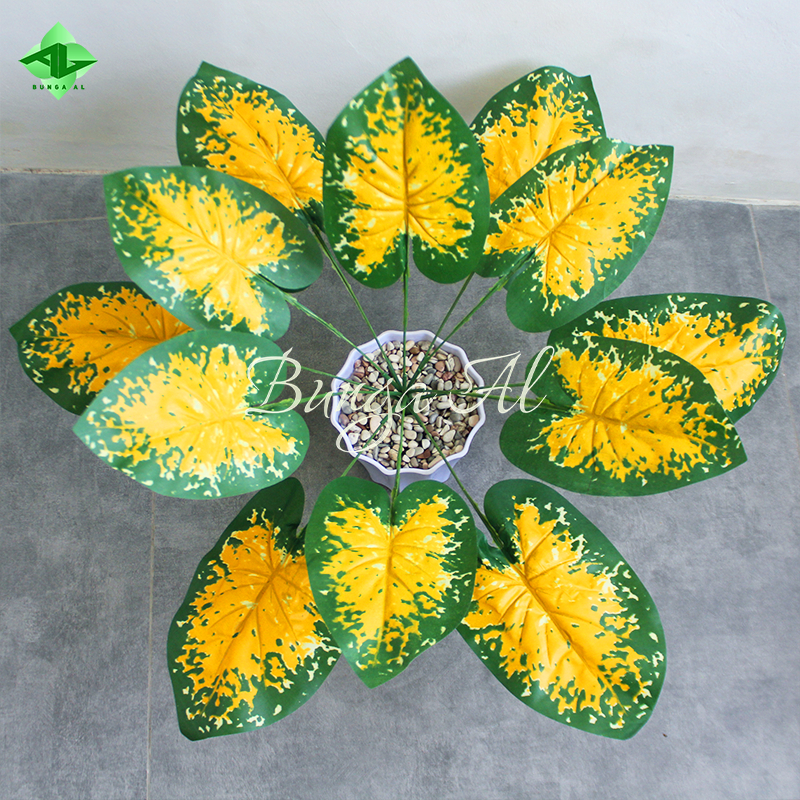 tanaman hias daun keladi kuning hiasan dekorasi rumah tanaman artificial b8142