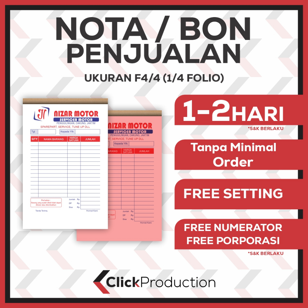 Jual NOTA / BON PENJUALAN COSTUME F4/4 RANGKAP 1/2/3/4 TANPA MINIMAL ...