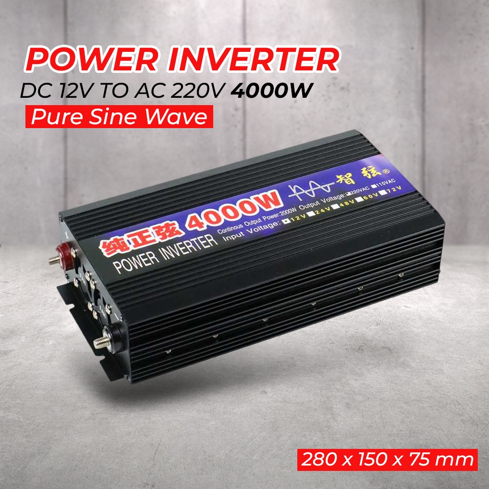 Jual Car Power Inverter 4000W DC 12V To AC 220V Pure Sine Wave Watt ...