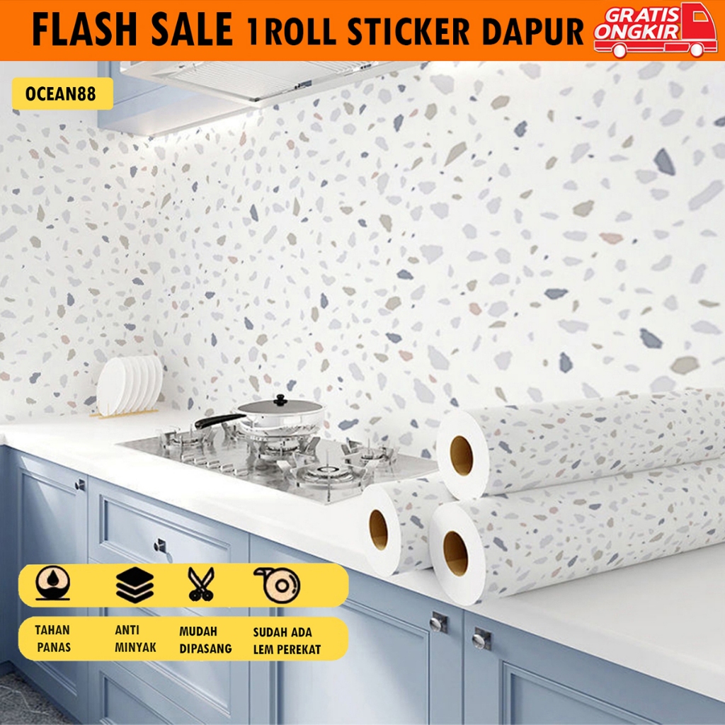 Jual Stiker Dapur PVC Anti Air Anti Minyak 60cm x 3m Motif Marmer Hitam ...