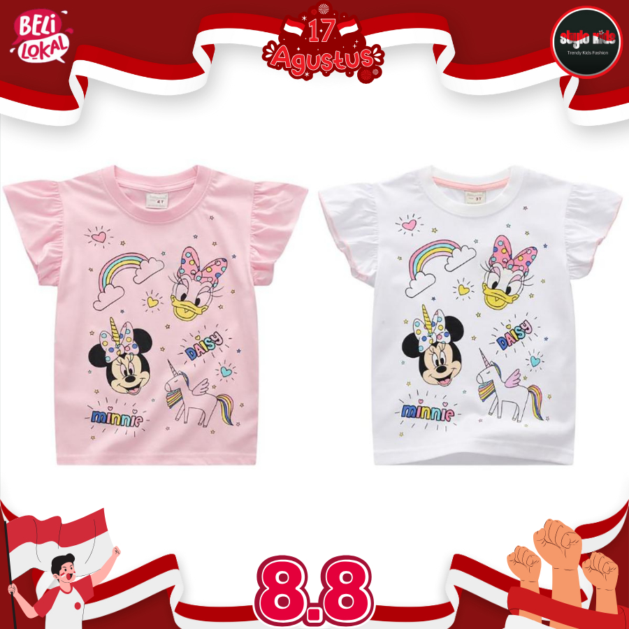 Little M V Neck Aplikasi Big A Kaos Lengan Pendek Anak Perempuan
