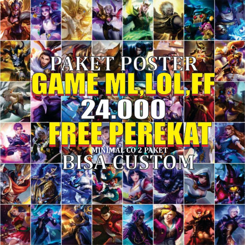 Jual HJ promo TERMURAH poster pack game ff,ml,lol dan genshin isi 48 ...
