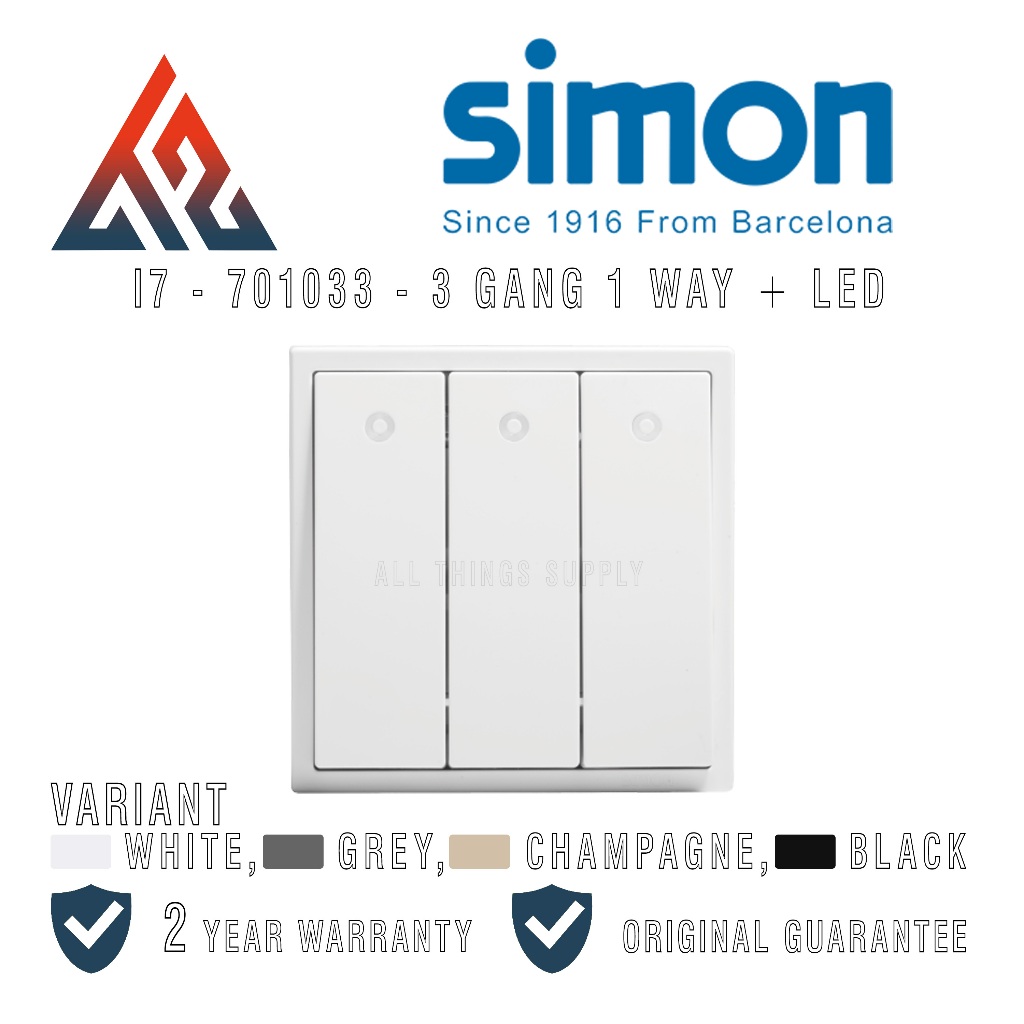 Jual Simon I7 Saklar Lampu Triple 3 Gang 1 Way LED - 701033 | Shopee ...
