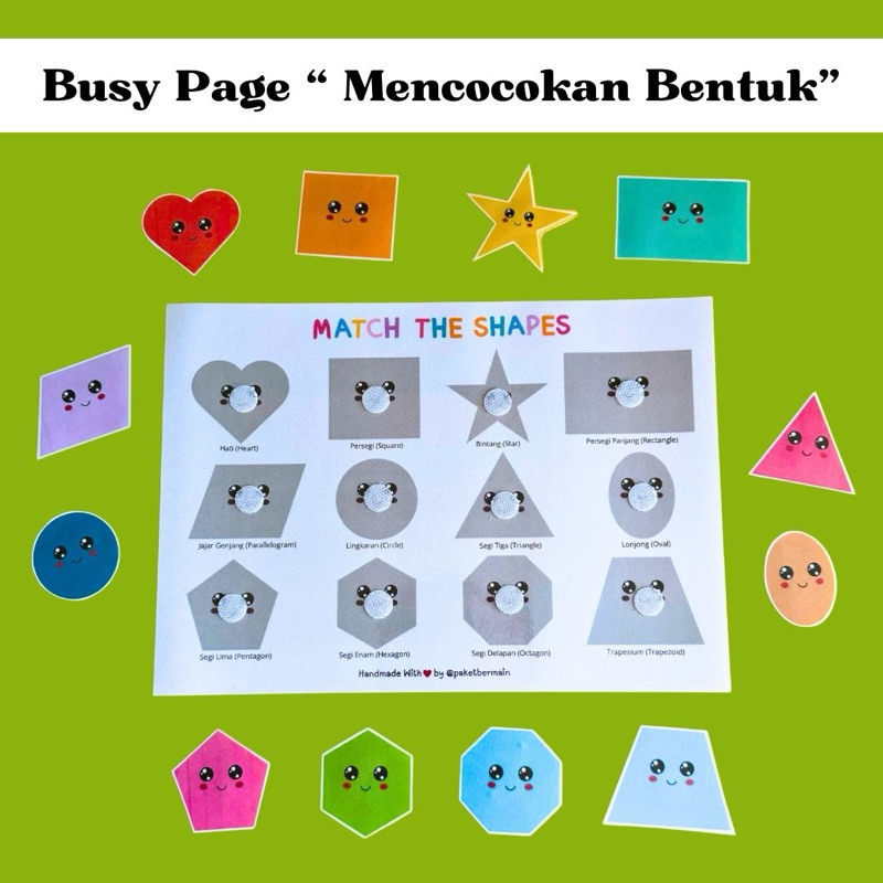 Jual Busy Page Mengenal Bentuk / Match The Shape Busy Page/ Montessory ...