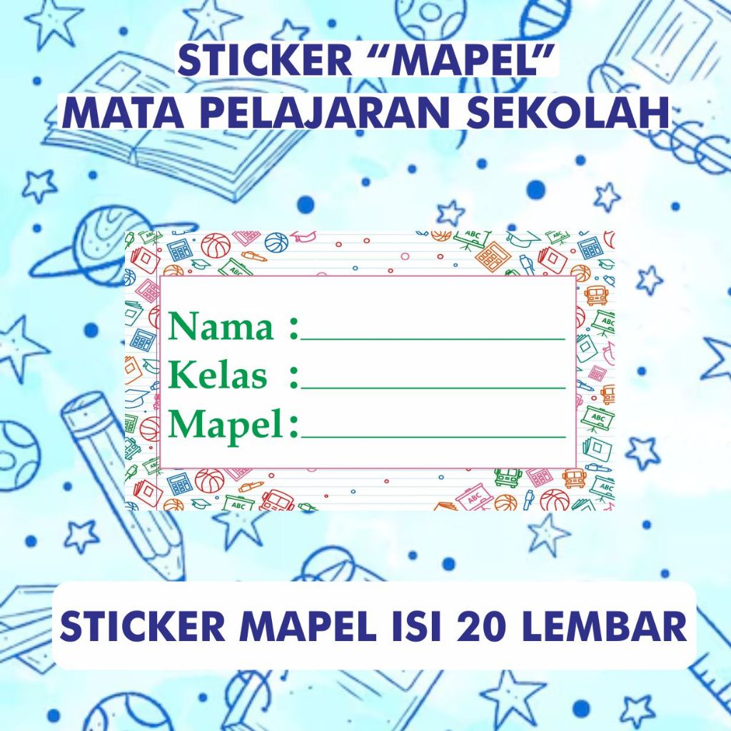 Jual Sticker Mapel Isi 20 Pcs Label Buku Mata Pelajaran Bahan Sticker ...