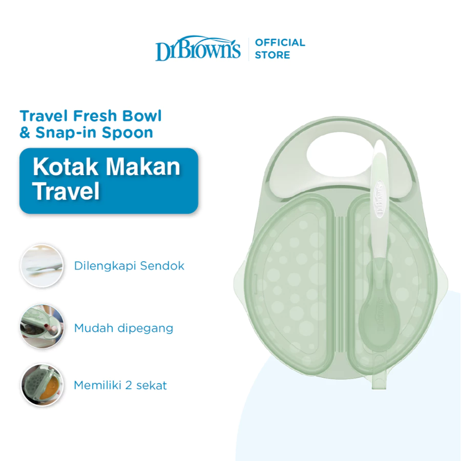 Dr.Brown's Travel Fresh Bowl and Snap In Spoon,1-Pack / Tempat makan bayi / Peralatan makan bayi - TF010