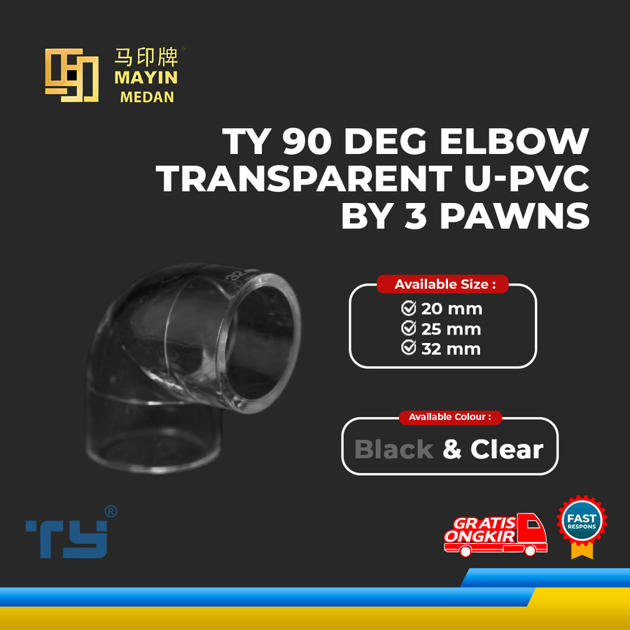 Jual TY 90 Deg Elbow Knee Transparent / Keni / L Pipa Pipe U–PVC by 3