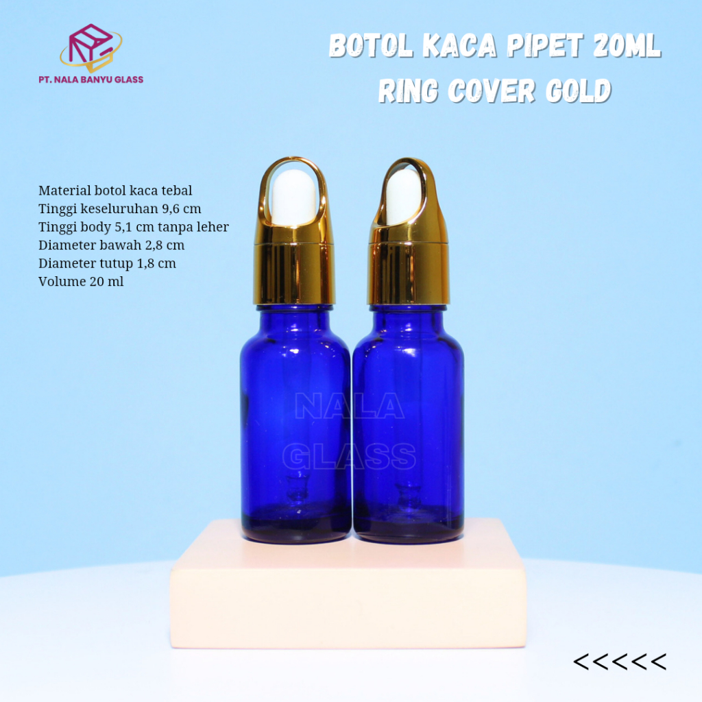 Jual botol kaca pipet 20ml tebal biru ring cover gold | Shopee Indonesia