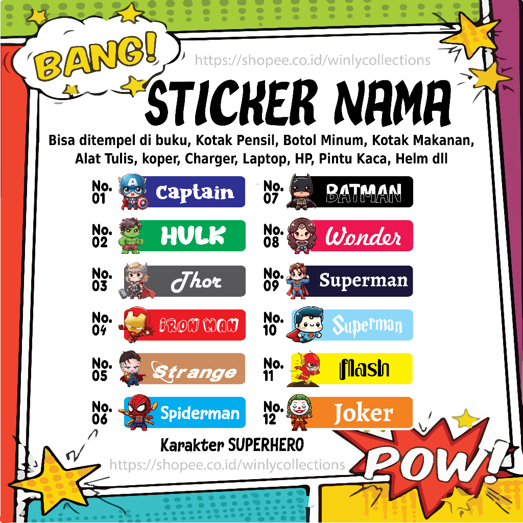 Jual STICKER LABEL NAMA SUPERHERO MARVEL DC KOMIK STIKER LEBEL CUSTOM ...
