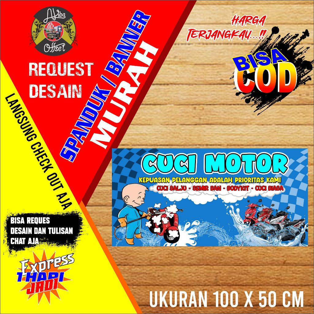 Jual SPANDUK BANNER CUSTOM CUCI MOTOR 001 UKURAN 100X50CM | Shopee ...