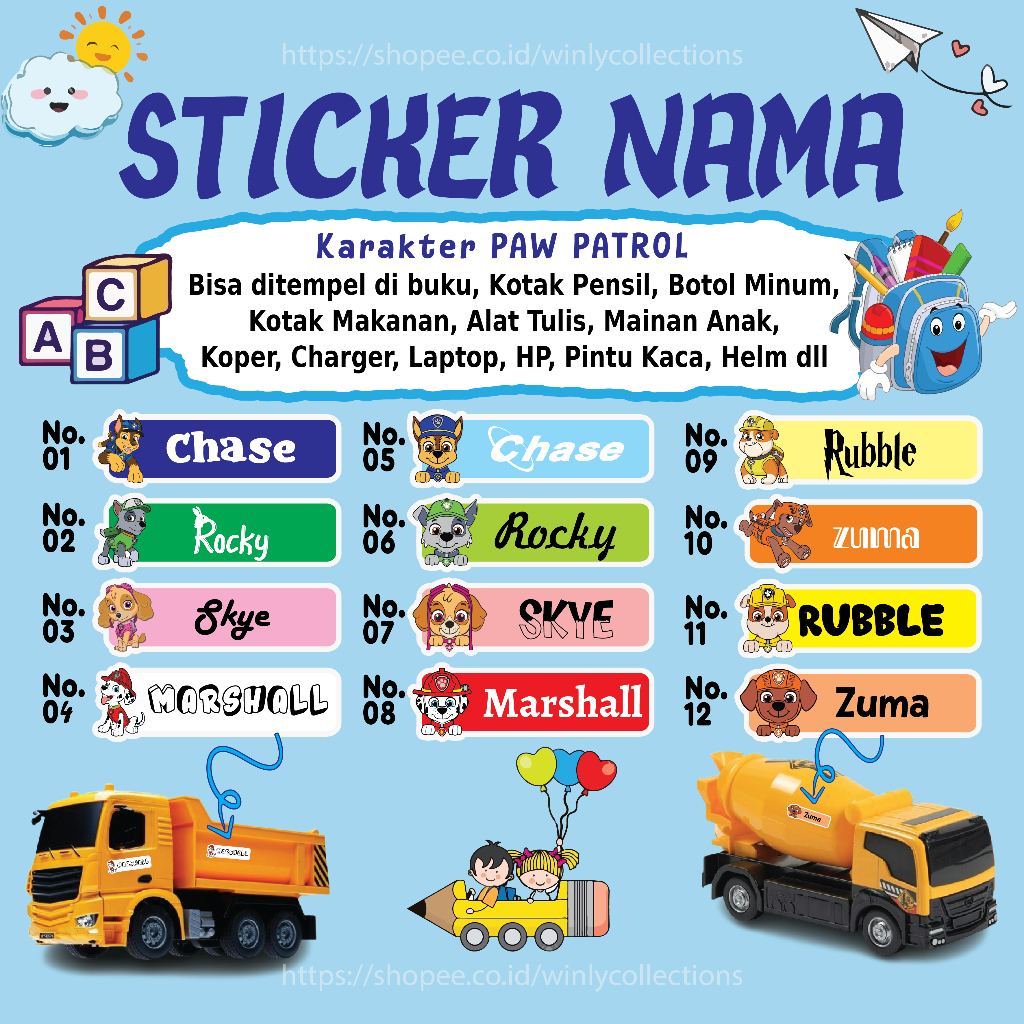 Jual STICKER LABEL NAMA PAW PATROL PUPPY ANAK ANJING STIKER LEBEL ...