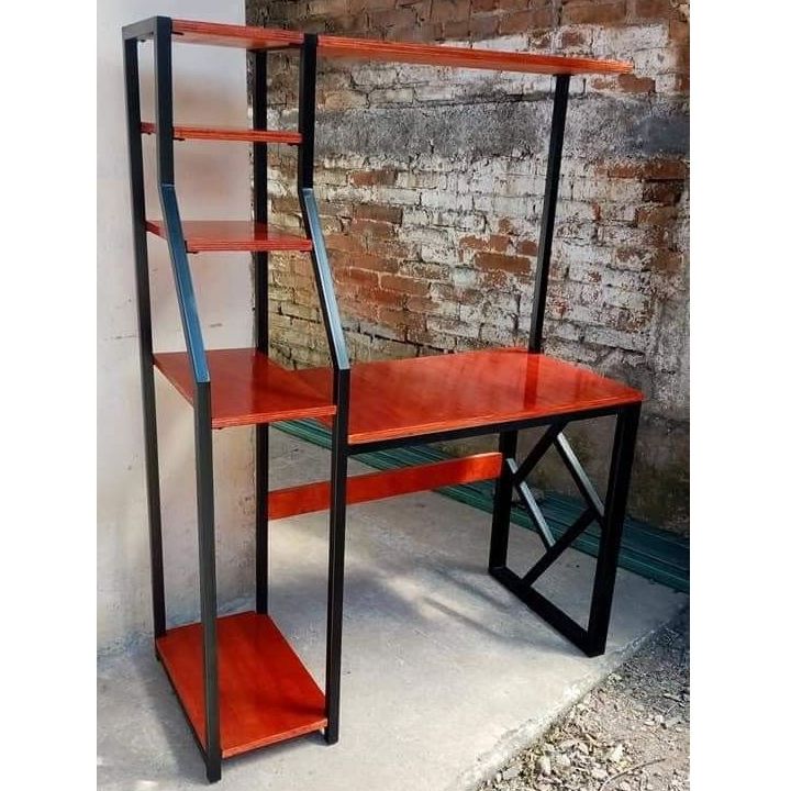 Jual Meja Belajar Model Rak Buku Rangka Besi Meja Kayu Jati Solid ...