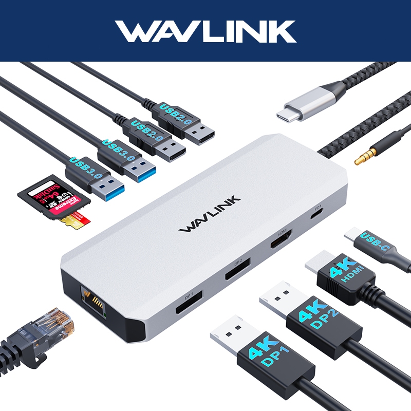 Jual Monitor Rangkap Tiga Hub USB C WAVLINK, Stasiun Dok Laptop 12-in-1 ...
