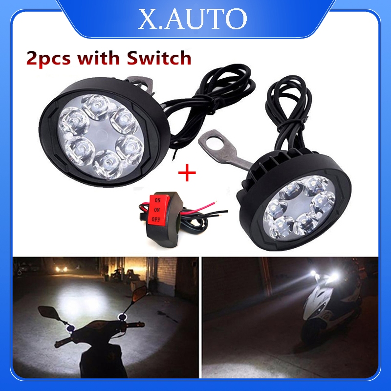 Set isi 2 Buah Lampu Depan Sepeda Motor Lampu Kabut Lampu Depan 6 LED 12V