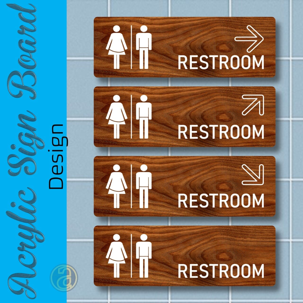 Jual Restroom Signboard Acrylic - Toilet Signage Brown Wood Grain Motif ...