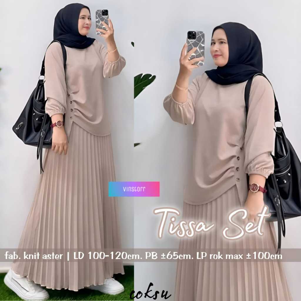 Jual Setelan Wanita Jumbo Ld 120 Tissa Set Rok Plisket Bahan Knit Aster ...