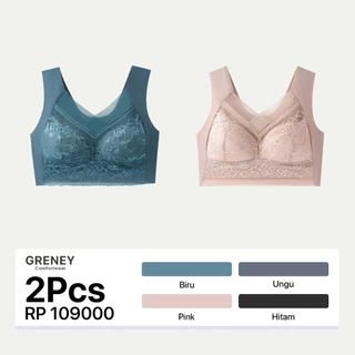 GRENEY-L.W.L-Paket bra (2PCS) Bra Rompi Bigsize Renda Seamless Sport Push Up Bra Jumbo Big Size Tanpa Kawat Busa Tipis-89482