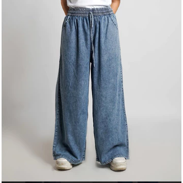 Celana Kulot Panjang Jeans Wanita Fit Super Jumbo 100kg Bigsize Jumbo Pinggang Karet Coco DLINE