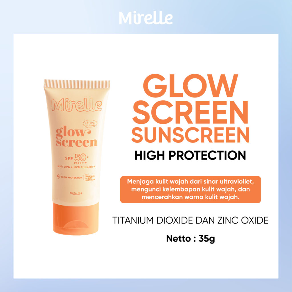 Jual Mirelle Glow Screen Sunscreen SPF 50 PA++++ 35g Moisturize ...