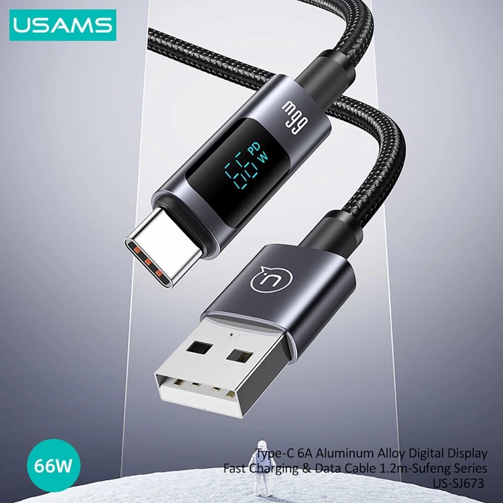 USAMS - SJ673 Sufeng Series Kabel Data USB Type C Fast Charging 6A Digital Display