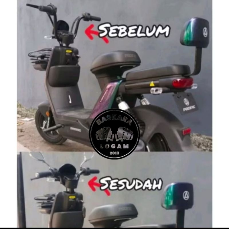 Setang Modif Pendek Sepeda Listrik Stir Hitam Bahan Tebal Tinggal Pasang