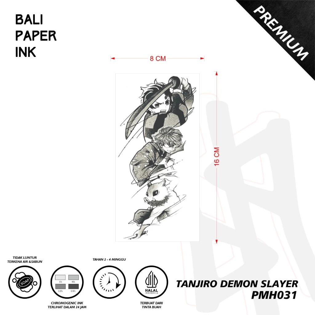 Tato Temporer Bali Paper Ink PMH031 Tanjiro Demon Slayer Lengan Setengah