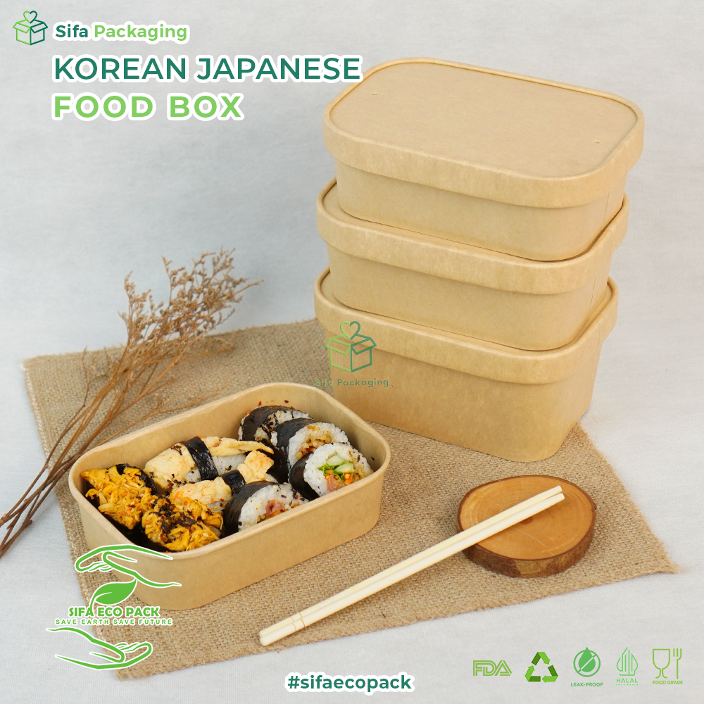 Jual Brown Paper Box + Tutup Paper Lunch Rectangular Kraft Food Korean ...