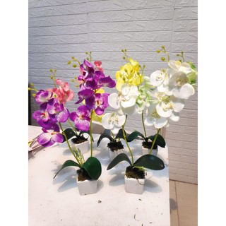 Jual BUNGA MEJA RANGKAI POT ANGGREK KAIN HIAS DEKORASI ARTIFICIAL 40CM ...