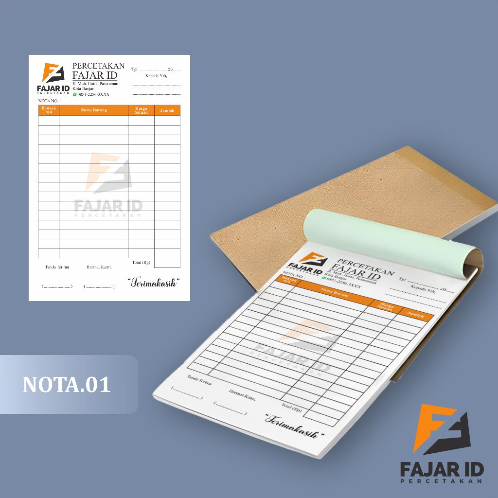 Jual ISI 40 BUKU/NOTA NCR 1 RIM 2 PLY UKURAN 1/4 Folio / NOTA TOKO ...