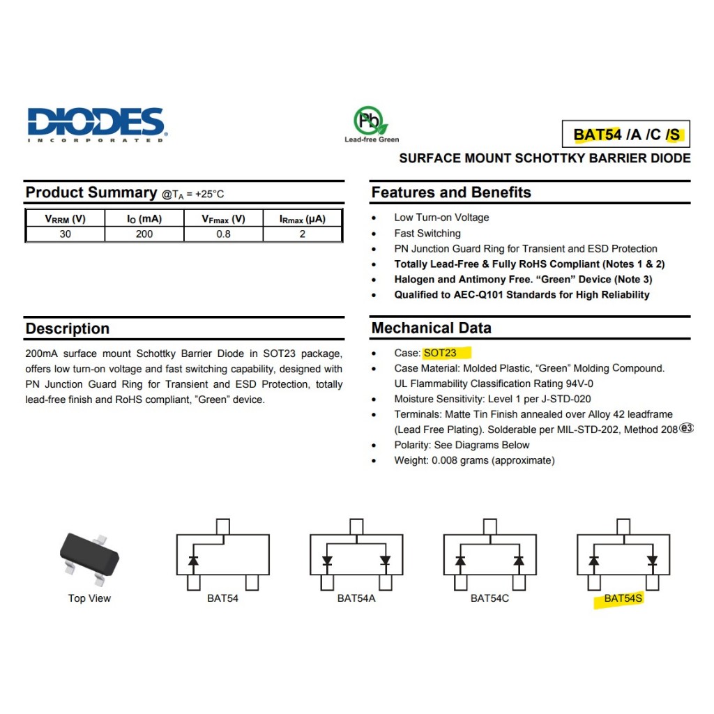 Jual BAT54S Schottky Barrier Diode KL4 SOT-23 Diodes Incorporated ...