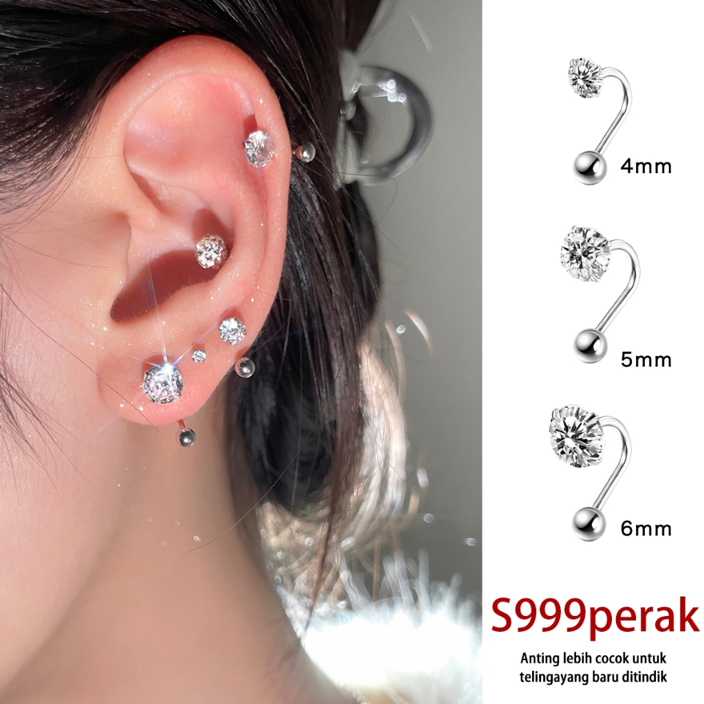 Jual Ear Partner Anting Kancing Zirkon Mengkilap Perak Murni 999 Desain ...