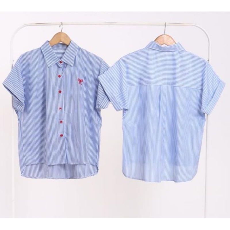 Jual SANIK | Kemeja Katun Salur Lengan Pendek - Atasan Bordir Pita ...