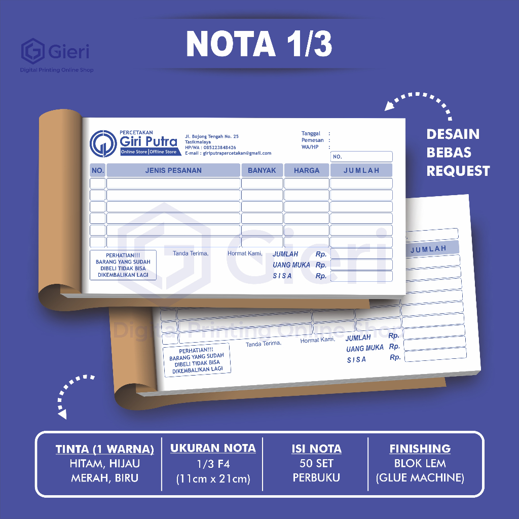 Jual Gieri - Nota Costume 1/3 F4 / Nota 2 Rangkap / Nota 3 Rangkap ...