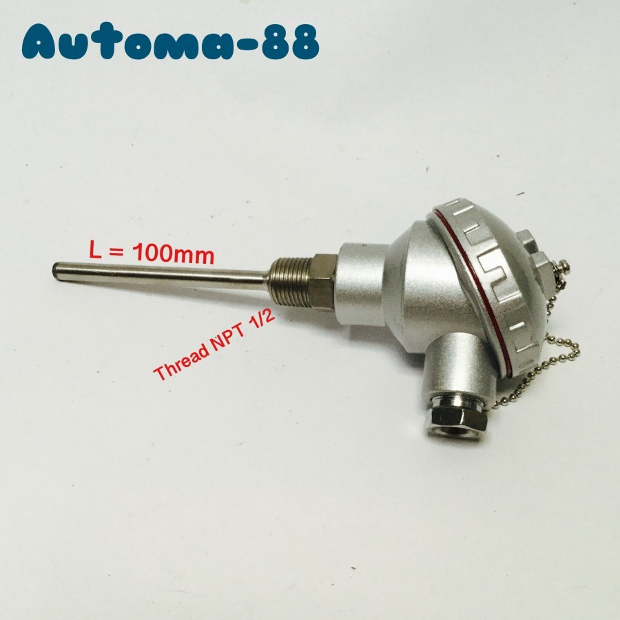 Jual Industrial Temperature Sensor RTD PT100 NPT 1/2 100mm 3 wire 10cm ...