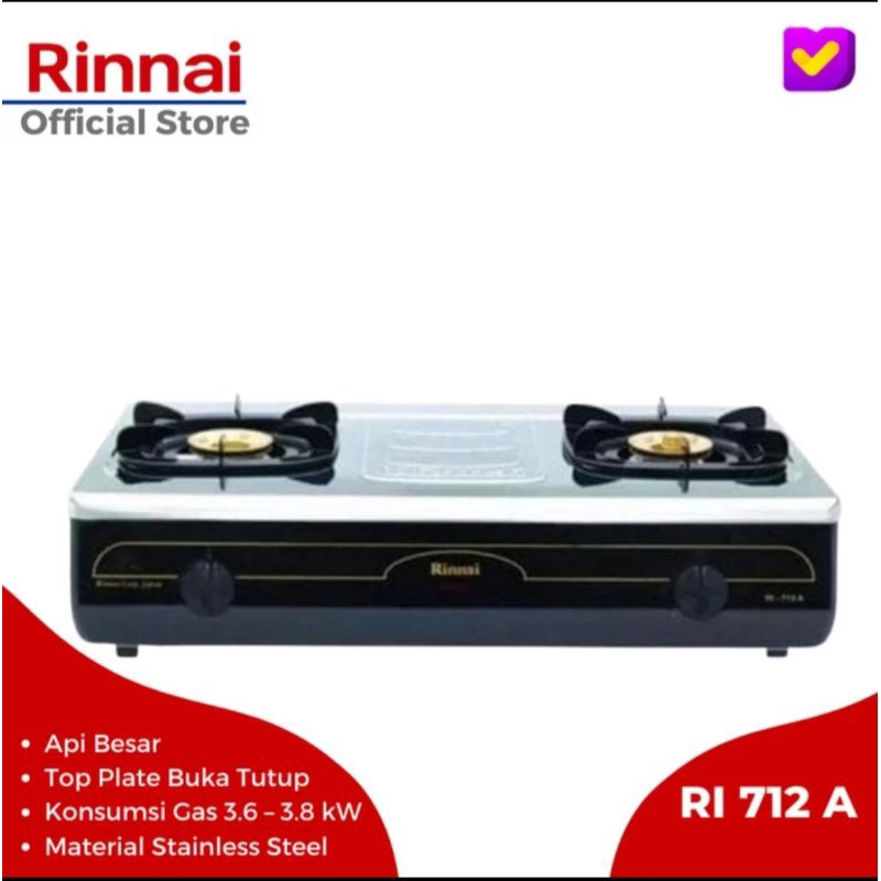Jual Kompor Gas Rinnai Turbo 2 tungku RI-712A / RI 712A / RI 712 A ...