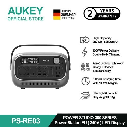 AUKEY ポータブル電源 297wh 定格300W 約300Wh 82500mAh DC/AC/USB出力