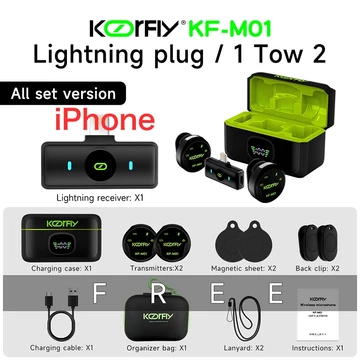 KOORFLY Wireless Clip On Mic Microphone Dual Mikrofon Wireless Mikrofon Hp Lavalier Microphone