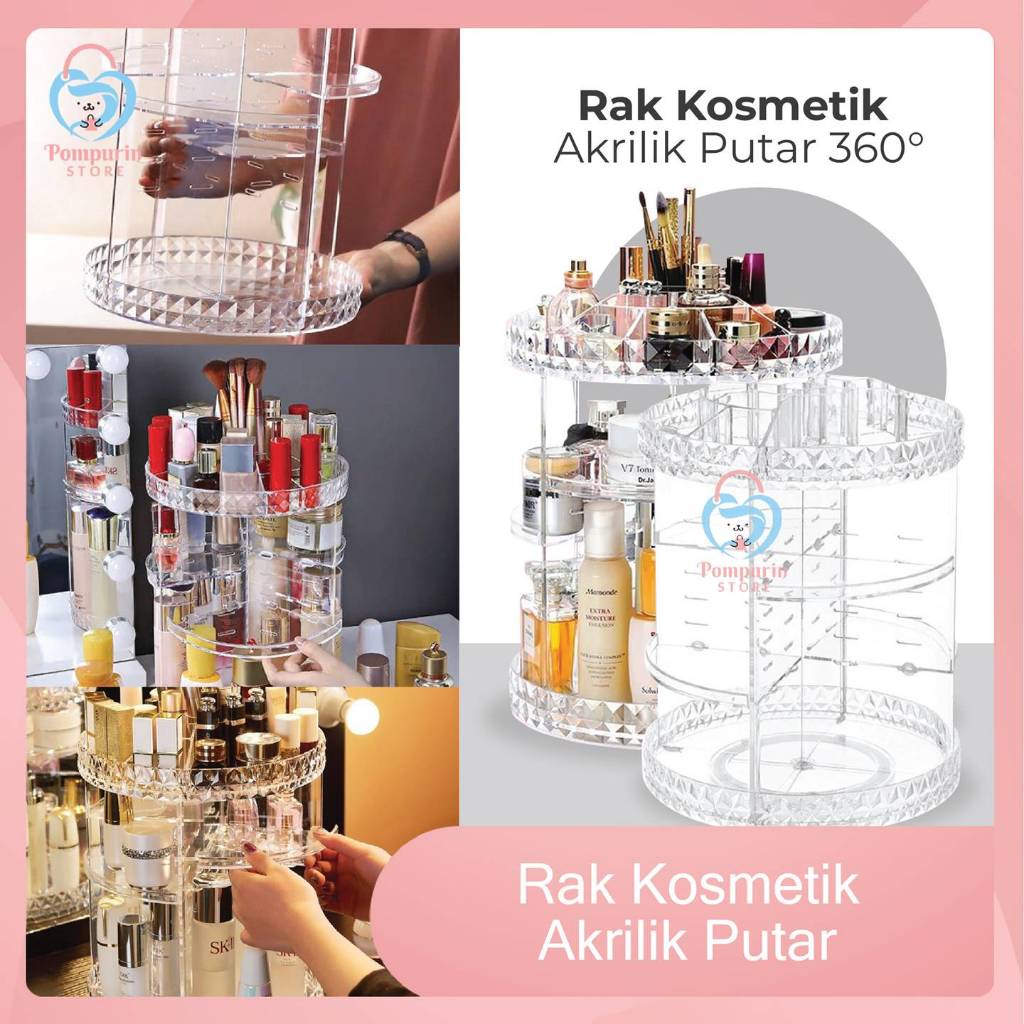 Jual Rak Kosmetik Akrilik Putar 360° - Rak Kosmetik Skincare Makeup ...