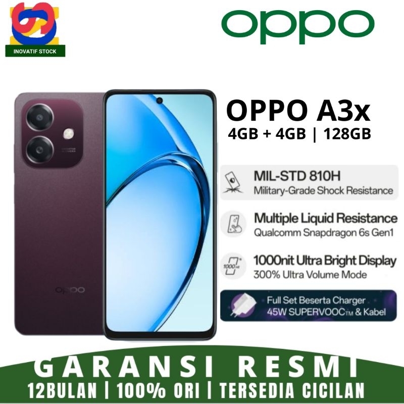 Jual HP BARU OPPO A3x A18 A38 4/64GB 6/128GB RAM upto 12GB