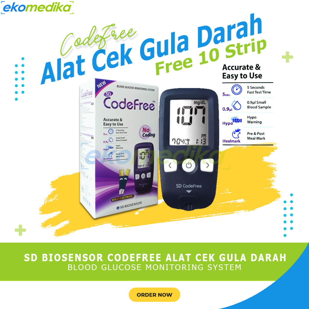 Jual SD BIOSENSOR CODEFREE Alat Cek Gula Darah Extra 10 Strip Gula ...
