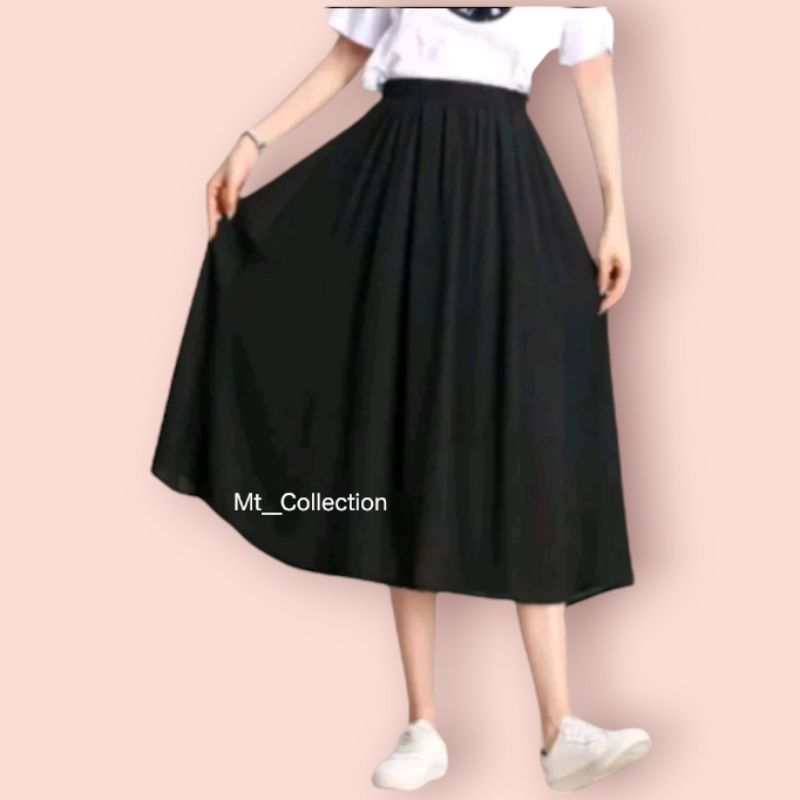 Jual rok midi model Korea sifon termurah rok wanita 7/8 kekinian Korean ...
