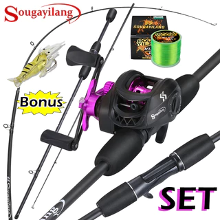 Sougayilang Joran Pancing Full Set 1.8M 5-10LB 7.2:1 Joran BC Set UL Carbon  Pancingan Set Lengkap