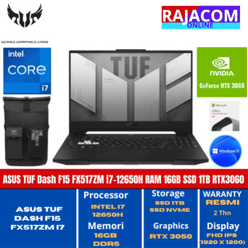 ASUS TUF Dash F15 FX517ZM i7-12650H RAM 16GB SSD 1TB RTX3060 6GB W11 OHS